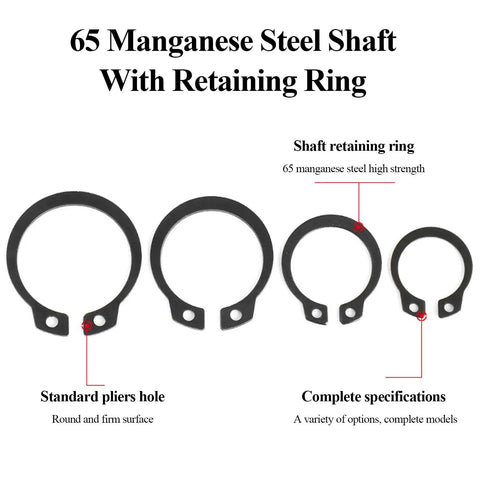 200 Pcs Heavy Duty External Retaining Rings 10-14mm Made From Tough 65Mn Spring Steel For Cars Bikes And Home Fixes With Shock Absor showing four sizes.