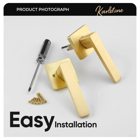 Gold Door Knob Set 5 Pack With Sleek Boss Look Corner Design Keyless Passage Handles with screws and screwdriver