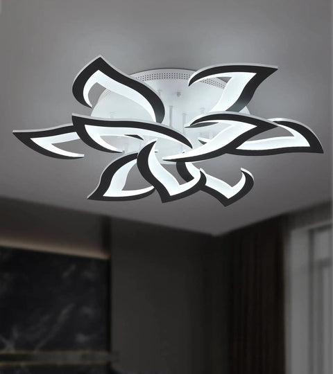 Modern Led Flush Mount Ceiling Light Fixture White With Remote Control Dimmable Four Ring Dope Design 3000K to 6000K