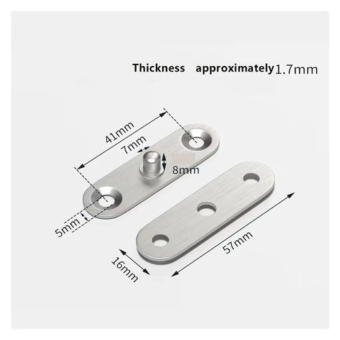 Stainless Steel Self Closing Reversible Door Hinge Hardware 360 Degree Rotating Pivot shown with dimensions 41mm, 57mm, 1.7mm