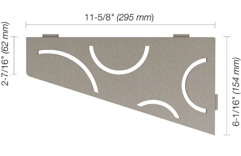 Quadrilateral Corner Shelf For Tiled Walls With Curve Design, Lightweight Aluminum, Stone Grey Finish, No Drill Installation