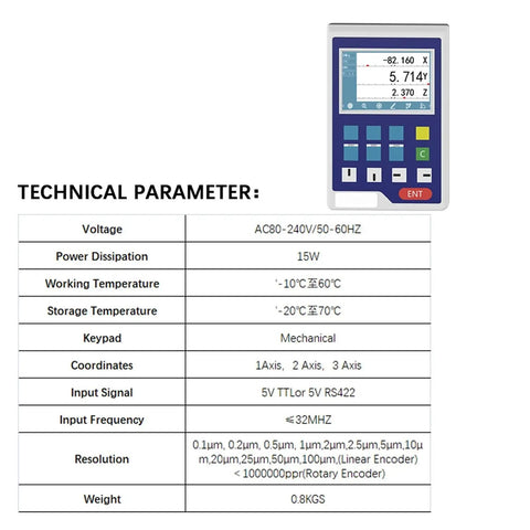 Heavy Duty Lcd Optical Linear Scale Digital Readout For Small Lathe Milling Machines Delivered As Plug And Play Setup With Badass Precision And Crisp Multi Function Display Yh8003a technical parameter display