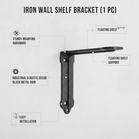 Sturdy Matte Black Iron Floating Shelf Bracket For Industrial Rustic Wall Decor Heavy Duty Shelf Support, side profile view