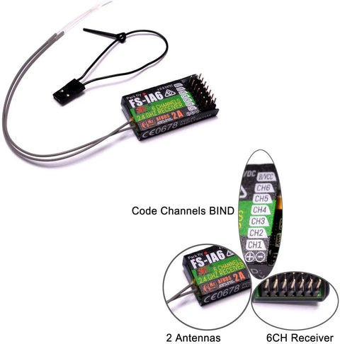 6 Channel RC Receiver With Dual Antennas PPM Output And IBus Port AFHDS2A 2.4GHz Bidirectional Link Ultra Compact shown on white background