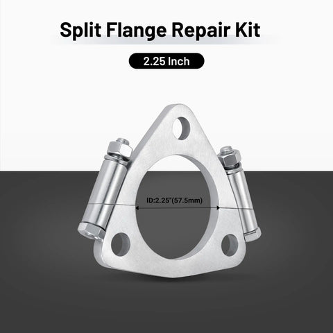 Heavy Duty 2.25 In Triangle Exhaust Split Flange Repair Kit Built From Beefy Carbon Steel With Two Hex Socket Bolts, showing 2.25 inch steel flange.