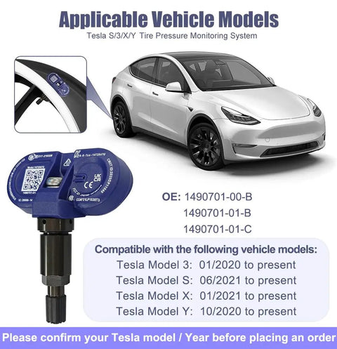 TPMS Tire Pressure Sensor Kit 4 Pack For Tesla Models 3 Y S X Plug And Play Bluetooth Ready No Programming Or Calibration Needed Real Time Pressure Alerts And Easy Wheel Mounting, Tesla Model Y sensor