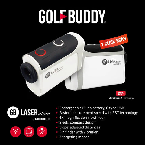 Sleek Compact Golf Laser Rangefinder With Slope Mode And Vibration Pin Finder Delivers Quick As Lightning Zero Second Technology At 880 Yards, close-up view of design and features.
