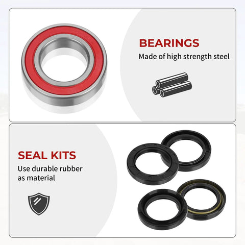 Front Wheel Bearing And Seal Kit For Big Bear Grizzly Kodiak Rhino, featuring steel bearings and durable rubber seal kits.