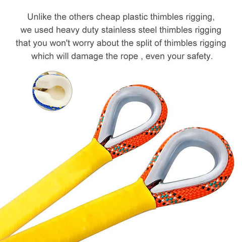Outdoor Climbing Rope 32ft Escape Rope for Rock Climbing and Fire Rescue, featuring steel thimbles and orange sheath.