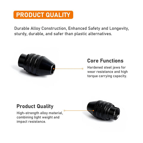 Tough As Nails 10 Pack Keyless Rotary Tool Chuck, durable alloy construction, high torque carrying capacity, compatible with Dremel Minis.