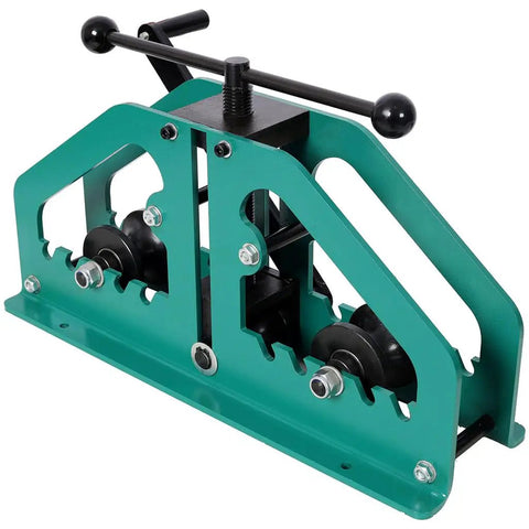 Pro Grade Manual Tube Roller Bender With 6 Dies For Round, Square And Flat Bar, Beefy Built And Ready For Action, shown in green finish