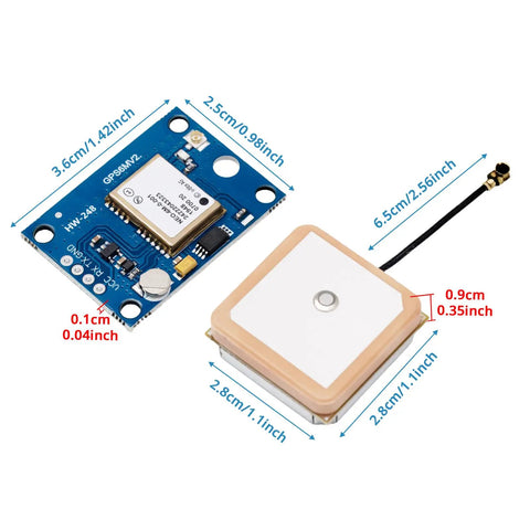 2 Pack GY NEO6MV2 NEO6M GPS Flight Controller Module 3V to 5V with ceramic antenna, blue circuit board dimensions