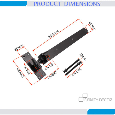 Beefy Black Heavy Duty Adjustable Hook And Band Hinges dimensions for 24 Inch Gates Tough Steel Build Easy Install