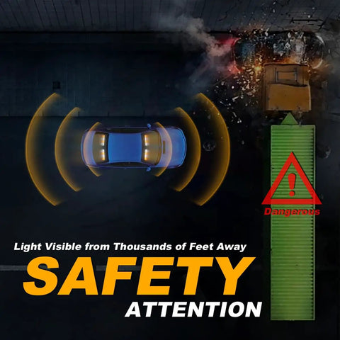 Heavy Duty 2 In 1 Emergency Strobe Light Bar With Hella Bright Amber And White Warning Beacon illuminating a vehicle from above.