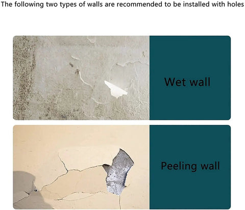 Image showing a wet wall and a peeling wall, highlighting damaged surfaces for installation recommendations.