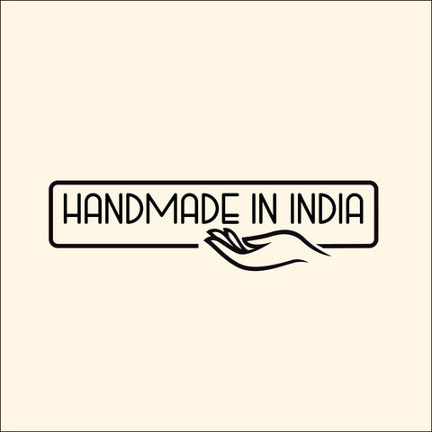 Handmade in India logo design featuring a hand, emphasizing craftsmanship for Top Shelf Brass Rattan Cabinet Knobs 6 Piece Set.