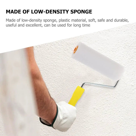 Person using a low-density sponge paint roller for a smooth wall finish, part of 10 Pack Replacement Sponge Paint Roller Covers For Walls.