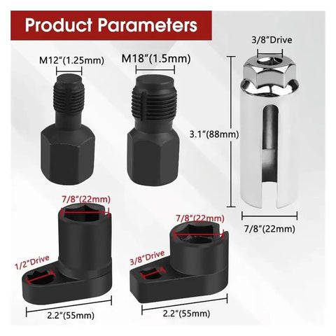 Heavy Duty Oxygen Sensor Wrench Socket Kit With Cutout Design For Effortless O2 Removal And Installation Locking Grip Knocks Out Rusty Bolts Like A Weekend Boss Fix Your Car At Home product parameters including sizes M12 M18 and 7/8" drive specifications