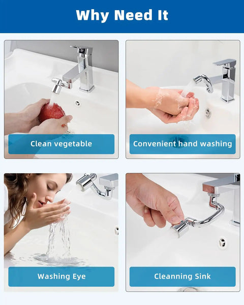 Super Slick Chrome Faucet Extender Brings You A Bold 1080 Degree Swivel Rotation Plus Dual Spray Settings For Complete Sink Access Without Any Hassle Universal Fit for cleaning vegetables, hand washing, and eye washing.