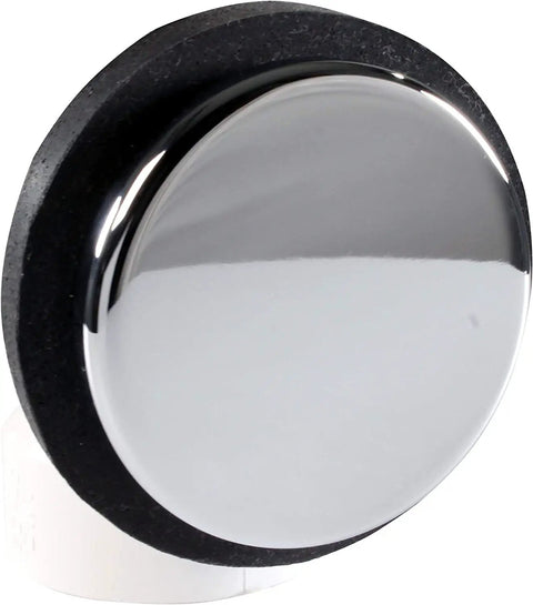 Built Tough Sch 40 Pvc Bath Waste And Overflow Assembly With Slick Illusionary Faceplate And Ada Compliant Toe Touch Drain Plug Polished Chrome finish with black rubber.