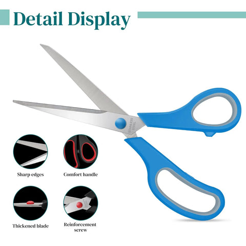 Six Pack 8 Inch Sewing Craft Scissors Set In Six Colors Stainless Steel Workhorse Heavy Duty Sharp Shears For Home Office School And Craft Projects Perfect For Arts And Crafts Sewing And Office Tasks, blue handles