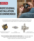 Hands installing delta MultiChoice valve behind wall with text on valve requirement for Modern Matte Black Tub and Shower Trim Kit