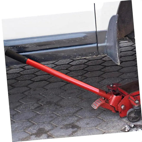 Heavy Duty Hydraulic Jack Handle For Car Suv Van 12 To 16 Ton Capacity in use under a vehicle, showcasing the durable red design and high torque.