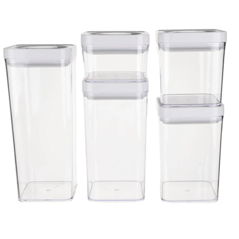 Keeping Your Pantry Crisp With This Straight Up Durable 10 Piece Square Food Storage Container Set Bpa Free Dishwasher Safe Twist Lock Design Built Solid For Everyday Kitchen Life And Total Game Changer - Clear plastic containers stacked.