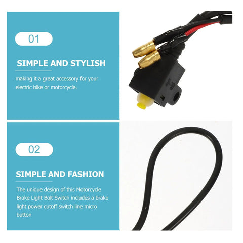 2 Pack Motorcycle Brake Light Switch Wire With Micro Button Power Cutoff, close-up of wire and micro button detail