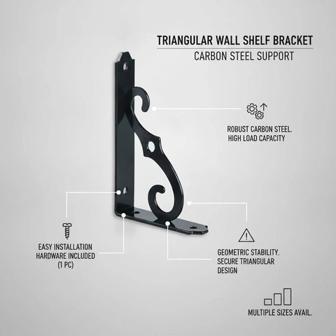 Triangular Carbon Steel Wall Shelf Bracket For Floating Shelves Heavy Duty Industrial Grade Support Matte Black Finish 1 Pack