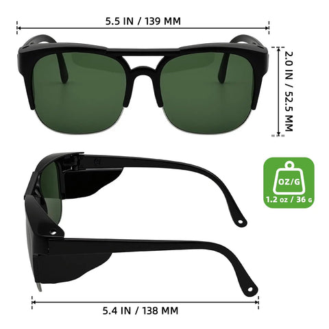 Heavy Duty Welding Safety Glasses With Ir Shade 3.0 Lens And Ansi Z87 Certified Impact Guard for grinding and cutting, black frame.
