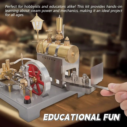 Steam Engine Kit With Boiler, Generator And Street Lamp, Reversible Horizontal Stationary Engine Model For STEM Education And Thermodynamics Practice