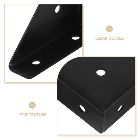 Close-up of 12 Piece Black Triangle Corner Brackets for Furniture Reinforcement and Shelf Support, showing clear details and texture.