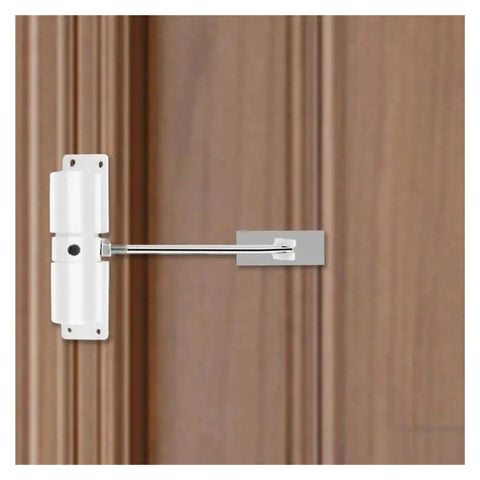Spring Loaded Self Closing Gate Hinges For Gardens And Fences With Quiet Soft Closing Weatherproof Black Outdoor Gate Hardware installed on wood gate
