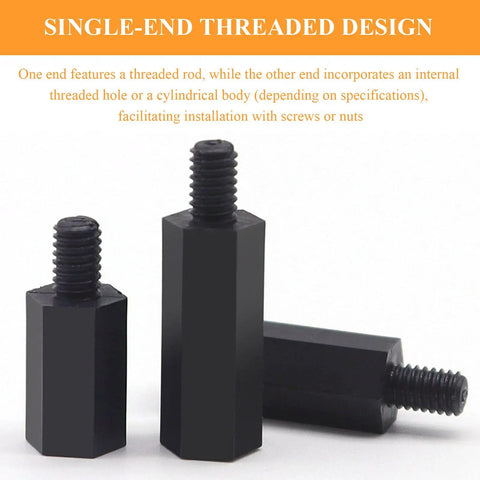 Pro Grade Nylon Hex Standoff Spacers M4 Threaded Six Millimeter Frame showing single-end threaded design in various lengths.
