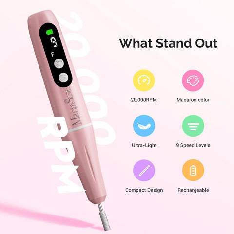 Lightweight Cordless Nail Drill With Handheld UV Lamp Beginner Gel Manicure Kit in macaron pink color, showing digital display and compact design.