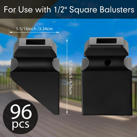 Iron Baluster Shoes For Half Inch Square Railings With Screws Satin Black 96 Pack shown for 1/2 inch square railings