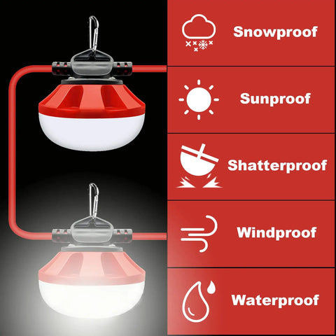 100 Foot LED Construction String Lights with shatterproof, waterproof, snowproof features, red bulb enclosure in image.