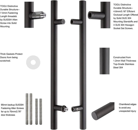 Beefy 18 Inch Solid Stainless Steel Push Pull Door Handle Set Matte Black Finish Built Tough For Barn Doors And Glass Doors