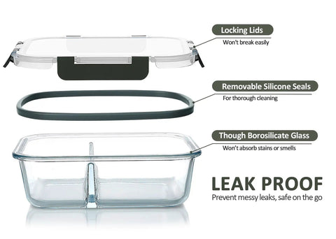 10 Pack Glass Meal Prep Containers With Two Compartments And Airtight Lids 30 Oz Each Durable Glass Food Storage details with labels