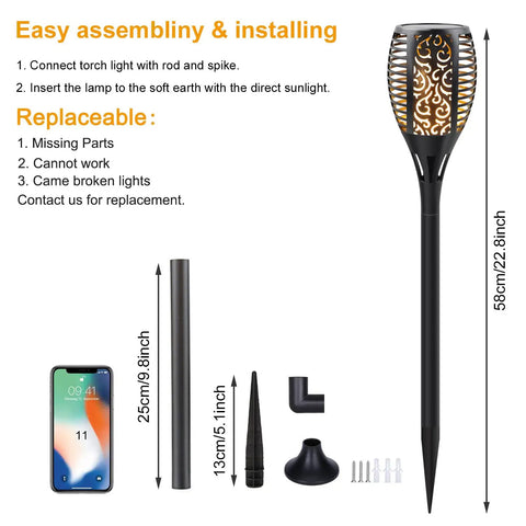 Lit Upgraded Solar Flame Lights Outdoor 3 Options Solar Torch Waterproof Dancing Flame Post Lights with assembly parts