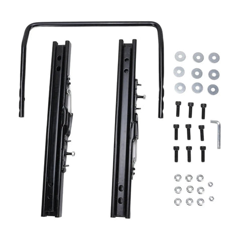 Components of Universal Seat Sliders With Dual Lock Design For Bottom Or Side Mounted Seats including bolts and washers.