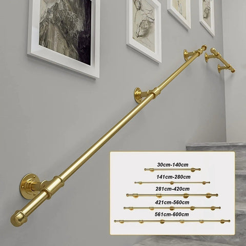 Built Tough Wrought Iron Handrail For Indoor Outdoor Stairs And Steps Delivers Rock Solid Grip Plus Gold Anti Rust Finish wall mounted handrail with size options.