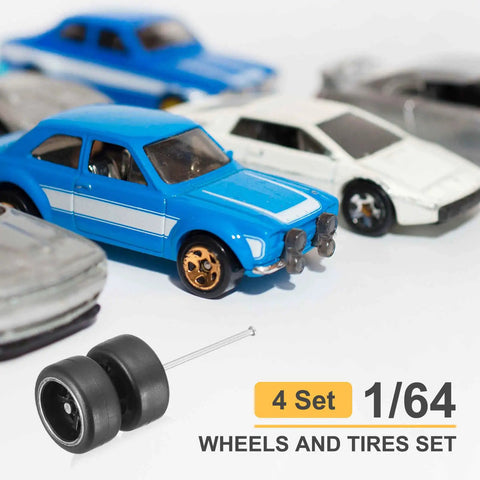 1/64 Scale Wheels And Tires Set With Real Riders Rims For RC Diecast Car DIY Projects Includes Axles
