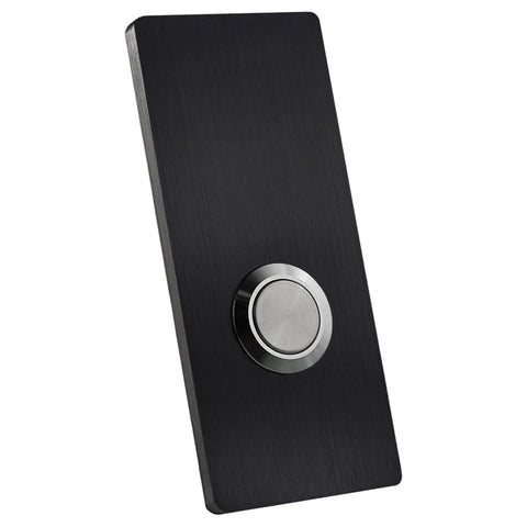 Sick Modern Stainless Doorbell Black R7 Series With Anodized Aluminum Button Minimalist 4mm Thick Push Button Front View