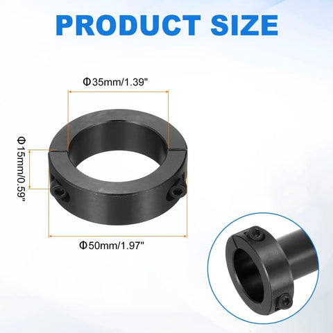 Two Piece Double Split Shaft Collar Set 35mm Bore 50mm Outer Diameter 15mm Thick Heavy Duty Carbon Steel Clamp Collar With Set Screws