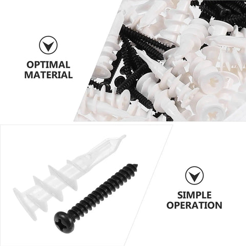 Heavy Duty Drywall Screws And Nails Kit For Porous And Hollow Brick Walls With Zinc Coating And Plastic Anchors Self Tapping Expansion Bolts For Gypsum Strong Bond And Load Bearing DIY Must Have Home Fix It Set In Random Colors, black and white anchors