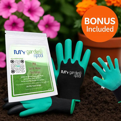 Roses And Flower Planting Soil That Keeps Your Blooms Poppin With Moisture Control 20 Qt Includes My Garden Pool 7 In 1 Soil Test Strips 20 Ct And Claw Gardening Gloves with blooming flowers and bonus indicator