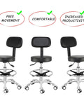 Three Rolling Adjustable Stool With Back And Wheels For Office Shop Kitchen Medical And Salon Use Swivel Drafting Chair On Casters