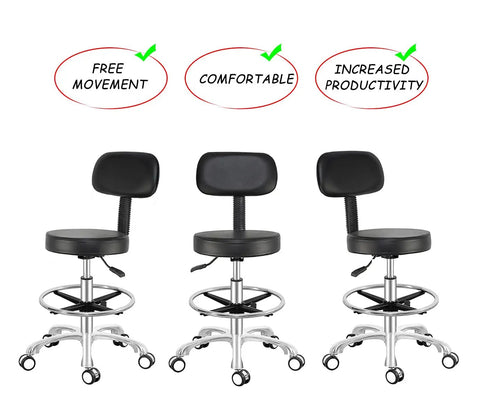 Three Rolling Adjustable Stool With Back And Wheels For Office Shop Kitchen Medical And Salon Use Swivel Drafting Chair On Casters